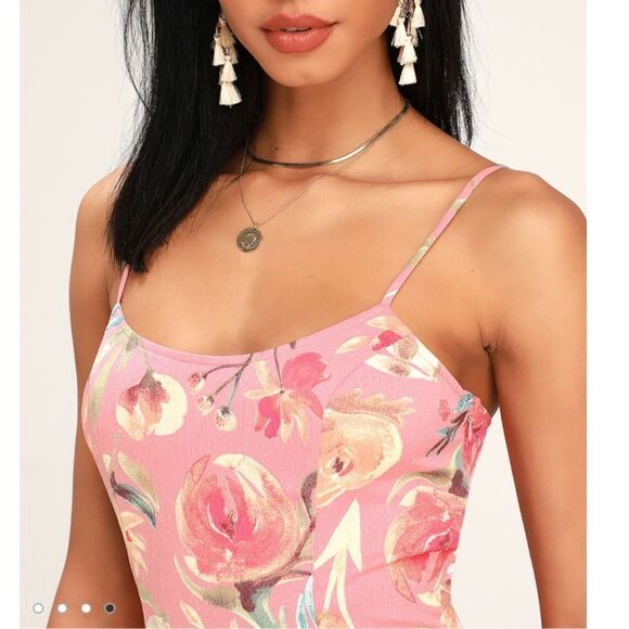 NWT Lulu’s Zinnia Blush Pink Floral Print High-Low Maxi Dress Medium - Picture 3 of 13